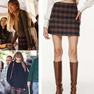 WILFRED Aritzia Classic Mini Skirt in Navy Rust Fade Plaid Sz 00